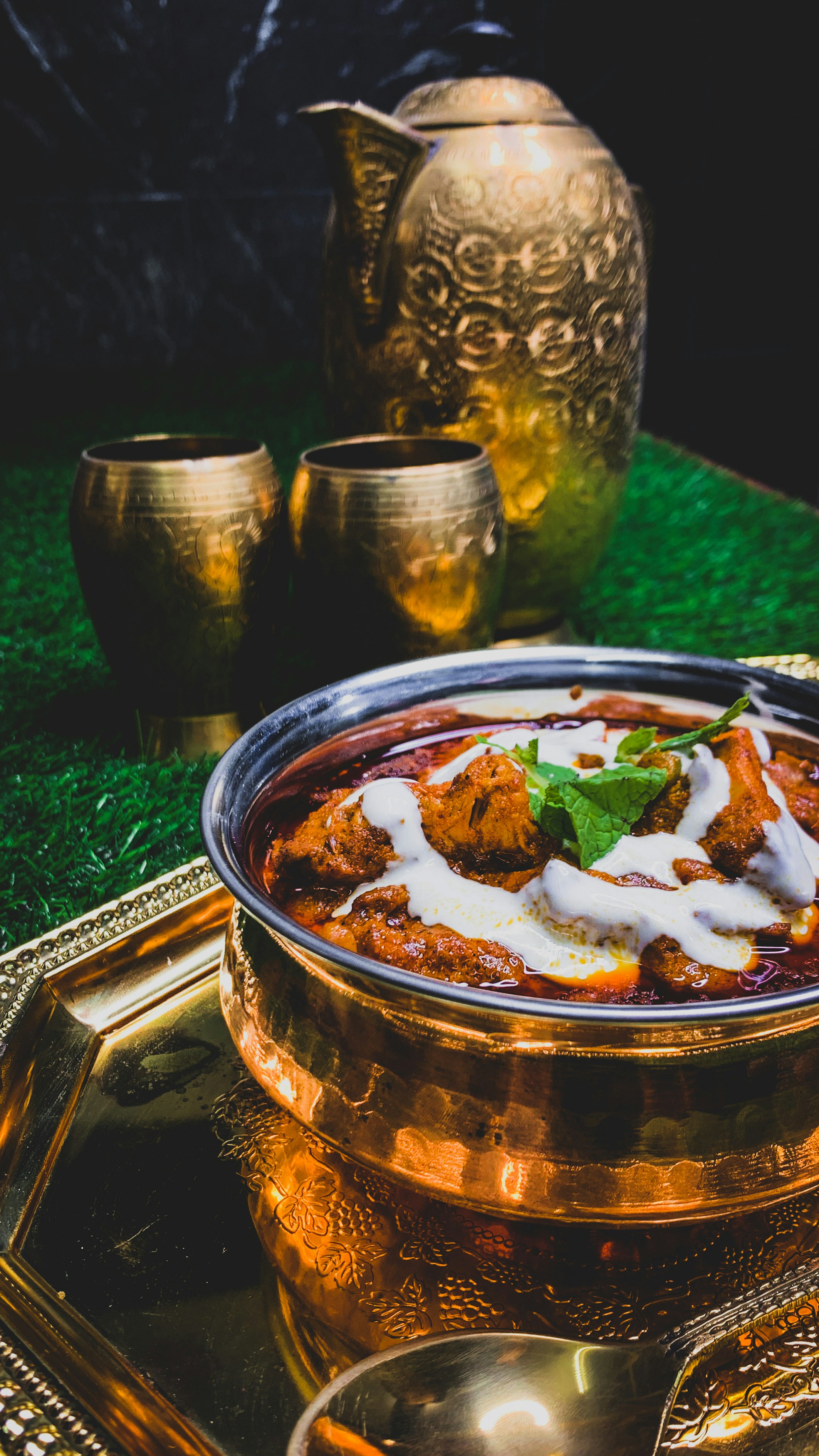 A spread of various Indian dishes on a table